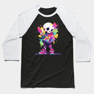 Cute and Creepy Fun Skater Skeleton Pastel Goth Design Baseball T-Shirt